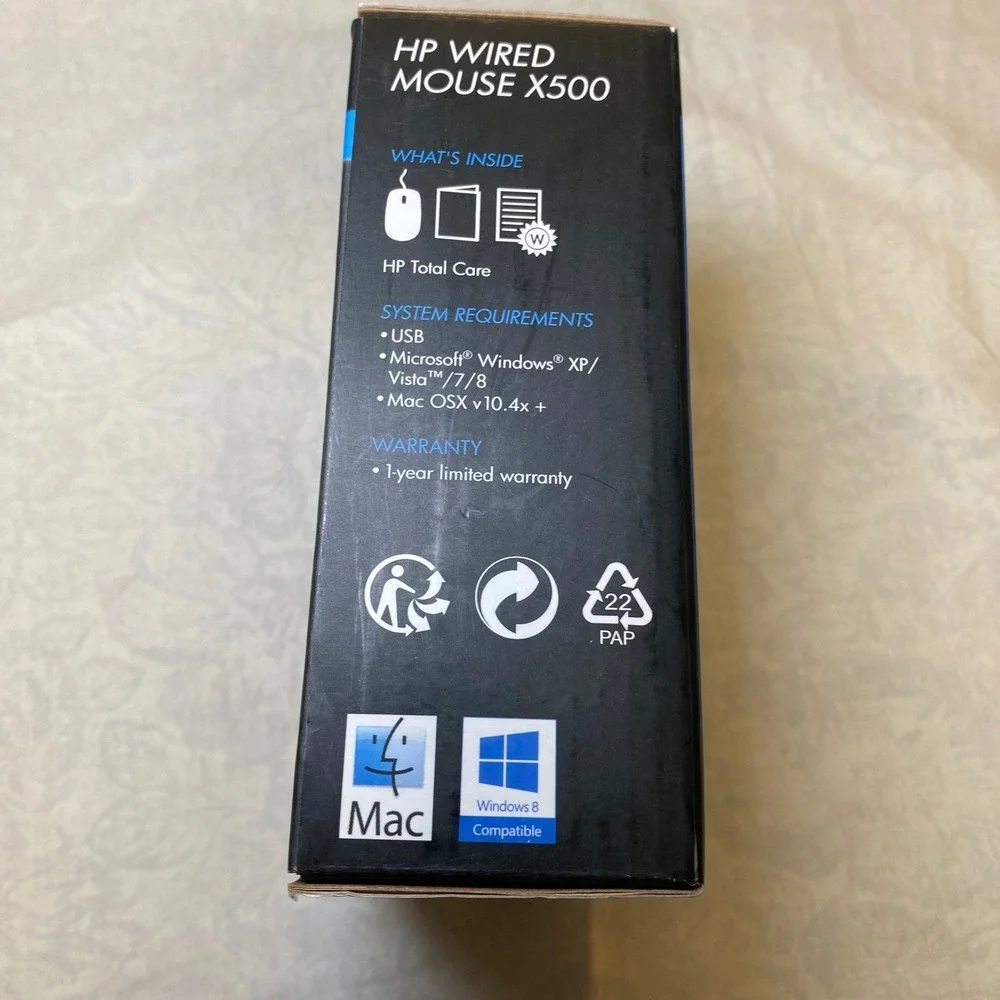 HP X500 Wired USB Mouse Black Optical 3-Button Ambidextrous E5E76AA NIB Sealed‎